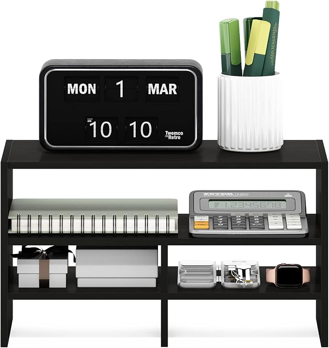Furinno Hermite Desk Top Organizing Shelf Bookcase, Espresso | Desktop Office Organization Racks with Open Shelves, Desk Top Display Book Shelf, for Paper, Office Supplies, Magazine