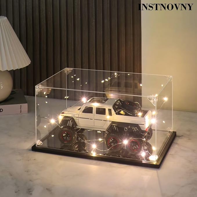 Acrylic Display Case for Collectibles Assemble Lego Model Car Display Cases for Lego Sets 42096 Clear Large Acrylic Box for Display Hobby Toys Action Figures(Black,24.4*11.8*7.9 inch)