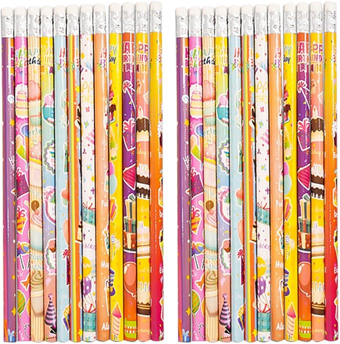 24pcs Birthday Pencils with Eraser Wood Pencils Bulk Classroom Prizes, Home Halloween Birthday (birthday, 24)