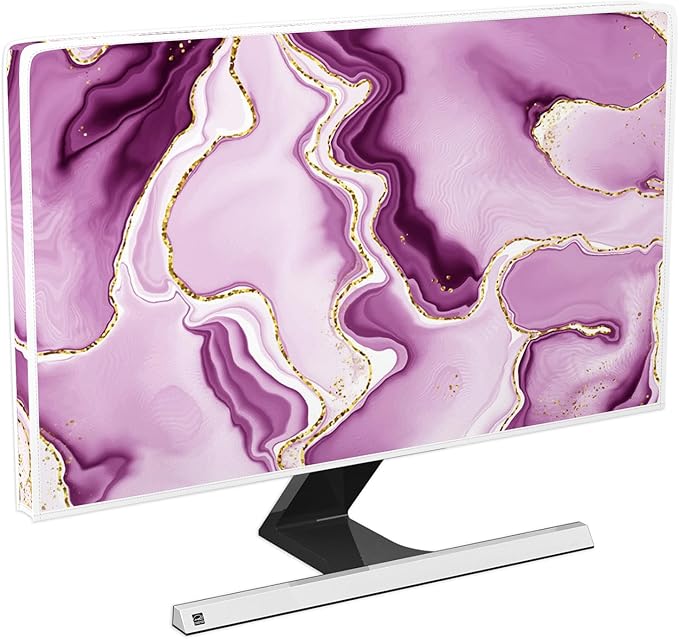 Baocicco Violet Gold Marble Waterproof Weatherproof and Dust-Proof TV Screen Cover 32 Inch for Home Office Creative TV Covers for 32 Inch TVs Screen Anti-Static Dustproof Protective
