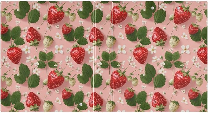 Flower Strawberry Printed 3-Ring Binder for School Office, 1.5 Inch Round Ring Binder for Home Recipe Budget Aesthetic Binder with Pocket Metal Non-Slip Clip Holds 200 Sheets of Paper