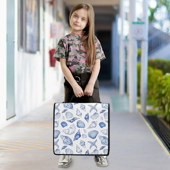 Navy Seashells Zipper Binder 3 Ring with Handle and Shoulder Strap, 500 Sheet Binder Organizer Capacity & Multi-Pockets for School Office