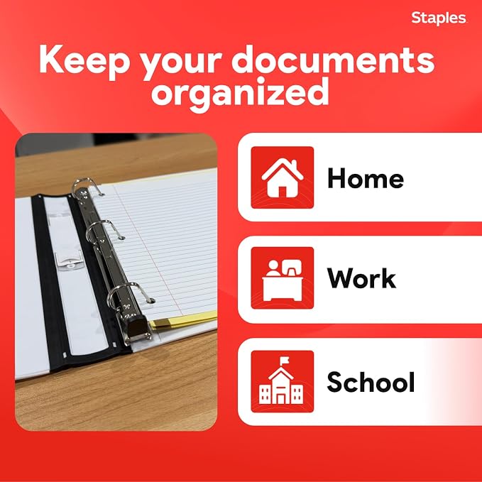 Staples Heavy-Duty 1-Inch D-Ring View Binder, White, 275 Sheets | Clear overlay cover for school and office document organization.