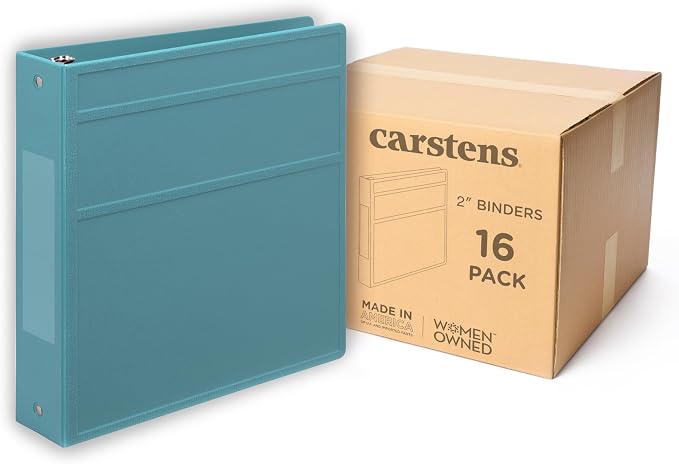 Carstens 2-Inch Heavy Duty 3-Ring Binder - Side Opening, Powder Blue, Durable Plastic, No-Gap Rings, Waterproof Cover No Pockets, Holds 300 US Letter Sheets, BPA-Free, Made in USA (2824-3R) Case of 16
