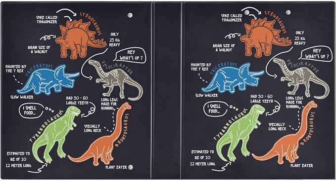Dinosaur Cartoon Black Decorative 3 Ring Binder 1.5 Inch Large View Binders with Pockets File Organizer for Office College School, 2 Pack