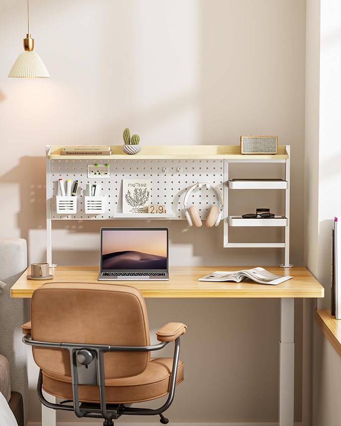 Clamp on Desk Shelf, 44" Desktop Shelving System, White | with Pegboard and Accessories, Desktop Organizer with 2-Tier Shelf, Desk Pegboard for Gaming Office