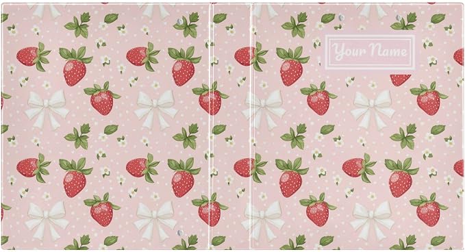 Custom Strawberry 3 Personalized Round Ring Binders Pink | 1.5 Inch Binder with Clipboard, PVC Pockets, Work Organizer, Holds 200 Sheets for School Office 1 Pack