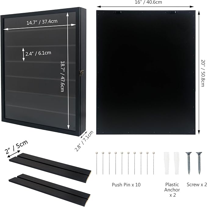 FramePro Shadow Box Frame 16x20 with Removable Shelves, Deep Memory Box Display Case for Collector, Keepsake Coins Military Medals Pins Wedding Flowers Black