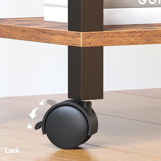TUTOTAK Printer Stand, 2 Tier Rolling Printer Cart with Charging Station | Small Under Desk Printer Table with Wheels for Small Space, Office, Home, Brown PS01BB001