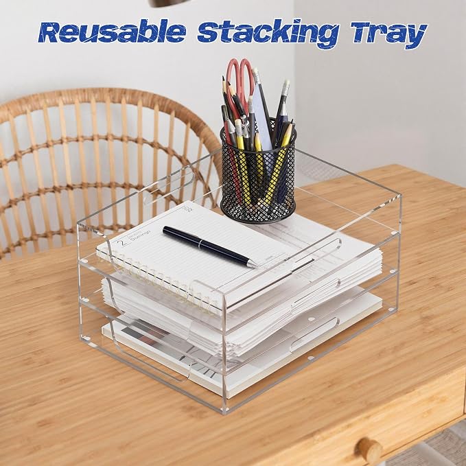 Acrylic Letter&A4 Paper Tray, Clear Desk Organizer, Multi-Function File Tray, Accessories Sorter for Papers, Documents, Magazines, Folders, Notebooks - 12.2'' x 9.25'' x 2'' (Vertical)