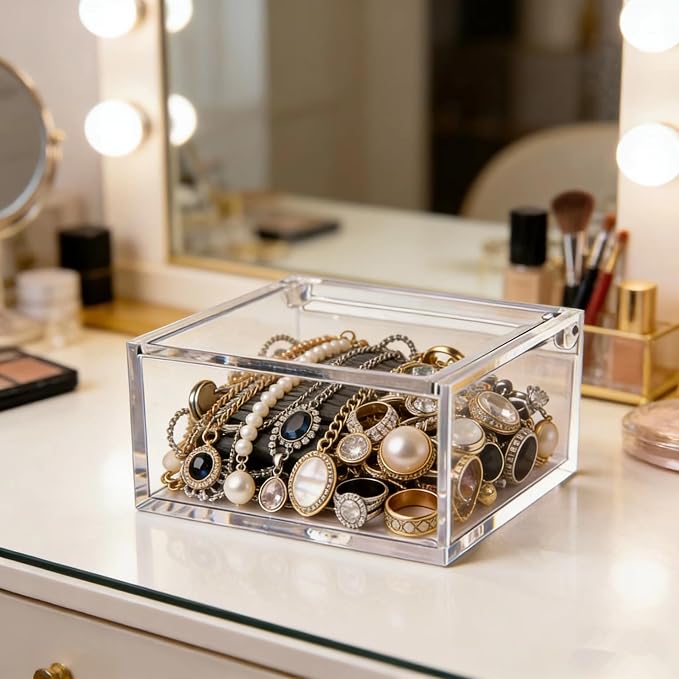 KissYou Acrylic Box with Lid Clear Storage Contanier Coffee Pod Holder Organizers Accessories Small Acrylic Box with Hinged Lid