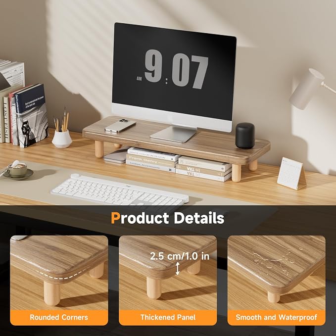 Monitor Stand Riser, 24 Inch Wood Desk Organizer with Monitor Stand & Storage Computer Monitor and Laptop Riser Multifunctional Laptop Stand Desk Organizer for Office Home Screen/Laptop/PC (Light Walnut)