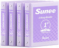 SUNEE 3 Ring Binder 1 Inch 4 Pack, Clear View 1" Binders Three Ring PVC-Free (Fit 8.5x11 Inches) for School or Office Supplies, Purple
