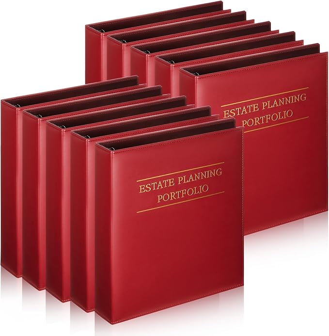 Dunzoom 10 Pcs Estate Planning Portfolio Binder PU Leather 3 Ring Binders with Gold Title and Index Tab Dividers, 11'' x 11.8'' x 2.4'' Estate Planning Organizer(Red)