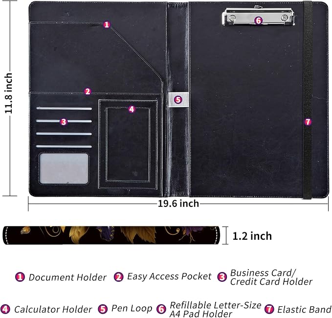 Padfolio/Portfolio Folder Clipboard,Padfolio Clipboard,Writing Portfolio Leather with Cover for Card Holder Slot Letter Size A4 for Office Conference Notepad Clip Boards,Sunflowers Butterflies