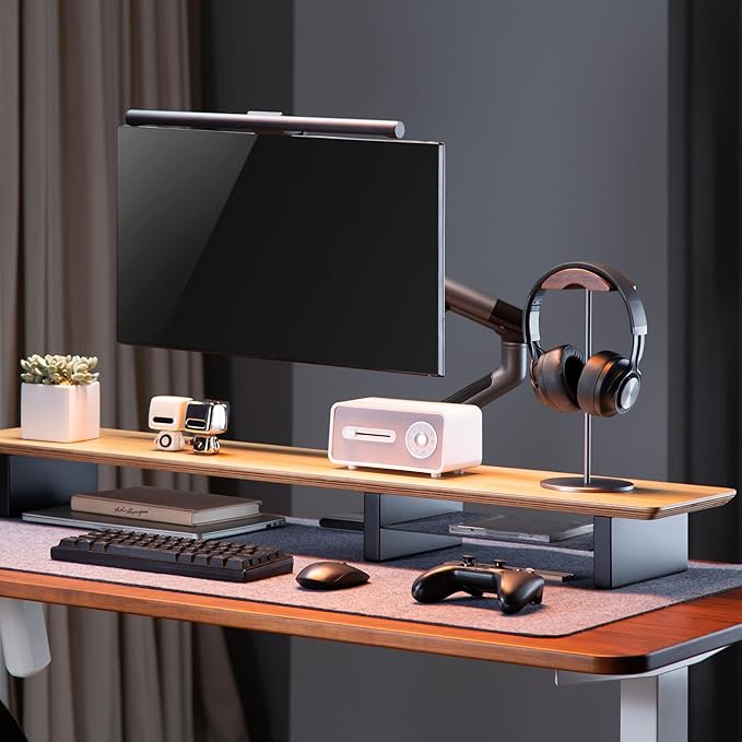 White Oak Wood Desk Shelf for Top of Desk 44 Inch Length Wood Monitor Riser with Middle Shelf