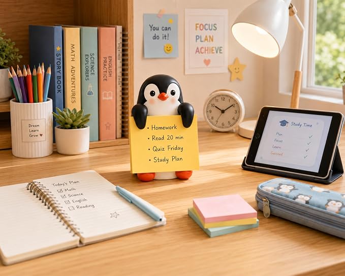 Penguin Pop-Up Sticky Note Dispenser for 3 x 3 in Notes | Includes 100 sheets; handmade resin decor for office, home or classroom; gift for teachers, coworkers and penguin lovers