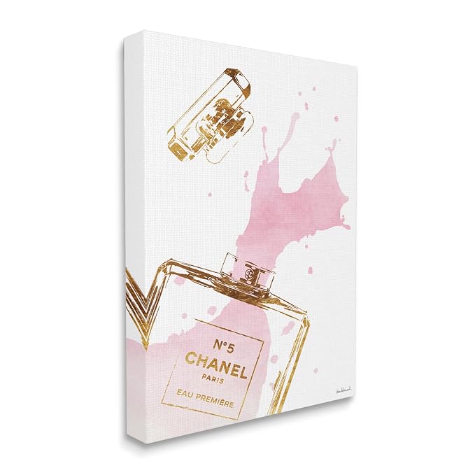 Stupell Industries Glam Perfume Bottle Splash Pink Gold Stretched Canvas Wall Art, Proudly Made in USA for Living Room | Stupell Industries | 16 x 20 Inches, Easy to Hang and Sturdy, Made in USA, by Amanda Greenwood