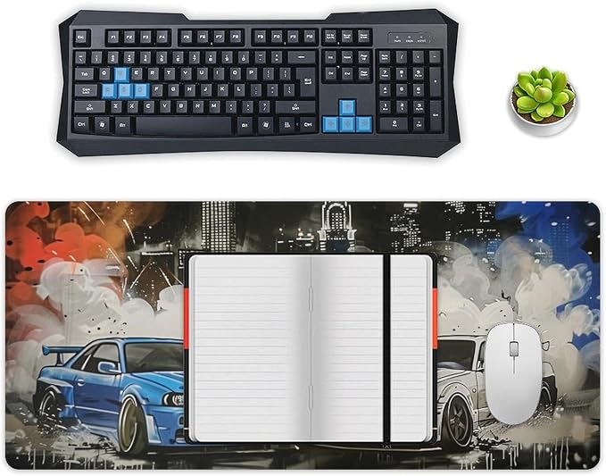 Car Gaming Mouse Pad Large Mousepad R34 R32 Racing Car Anime Aesthetic Graffiti JDM Big Computer Desk Mat Desk Pad for Keyboard and Mouse Mat Non-Slip Base 40x90cm, Style