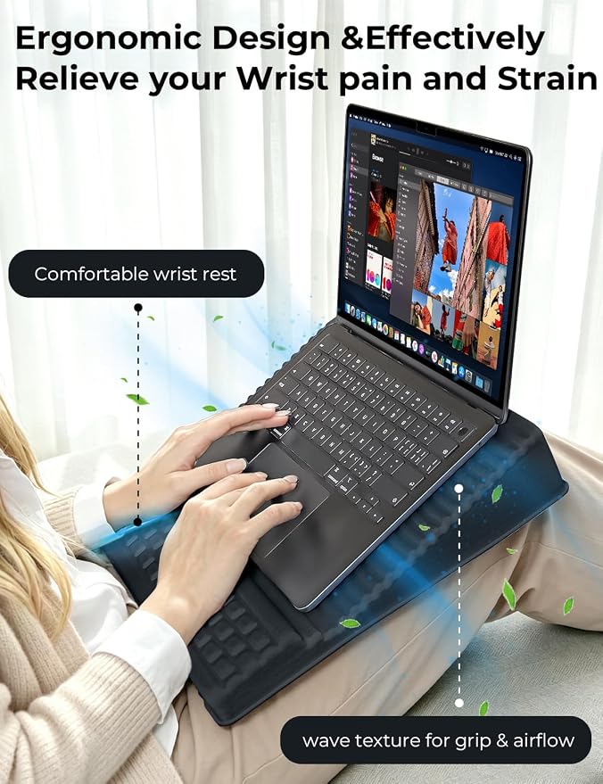 Adjustable Lap Desk with Wrist Rest, Reversible Laptop Stand | Cooling Grip Surface, Fits up to 17'' Laptop, Portable Lap Desk with Pillow Cushion, Computer Tray for Home Office, Dark Gray
