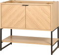 JONATHAN Y Juhl 35" Chevron Freestanding Bathroom Vanity Cabinet, Oak | Modern Minimalist Design, 18" Deep 33" Tall, 2 Soft-Close Doors, Interior And Open Shelves, Sink Not Included
