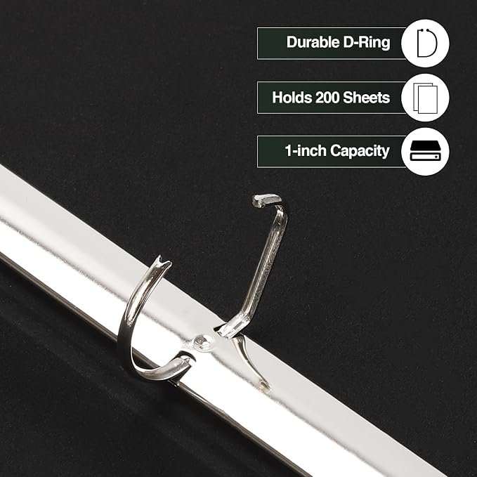 LETVPVOW 2 Pcs Vintage Hardback 3 Ring Binder 1 Inch, Professional Leather Binder 3 Ring, Three Ring Binders Fits 8.5 x 11, D Ring Binders for Home, School and Office- (1 Black and 1 Dark Green)