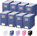 BALEINE 8PK File Organizer Box, Cardboard File Folder Organizer with Handle | Strong Corrugated Paper Core, Label Stickers for Identification, Hanging File Folder Organizer, Home Office Document Storage