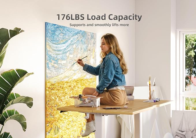 Claiks Electric Height Adjustable Standing Desk, 48x24 Inch, Bamboo | Smooth Height Adjustment, 3 Memory Presets, Cable Management Hub&Hook, Stable Steel Frame, 176lbs Capacity, Easy Assembly