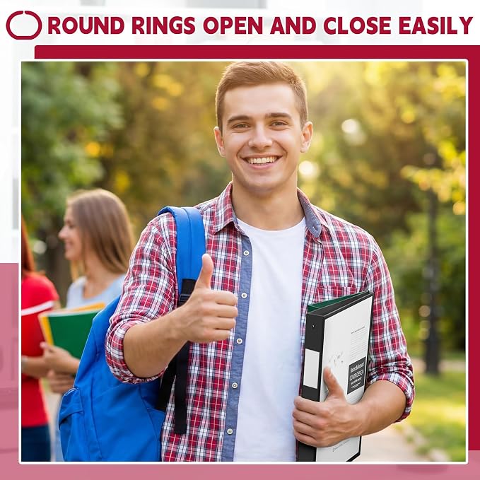 Henoyso 1 Inch 3 Ring Binders with Clear Front Cover and 2 Pockets, Round Ring Binders Fits 8.5'' x 11'' Letter Size Paper for School Office Supplies, 12 Pack (Assorted Assorted Classic Color)