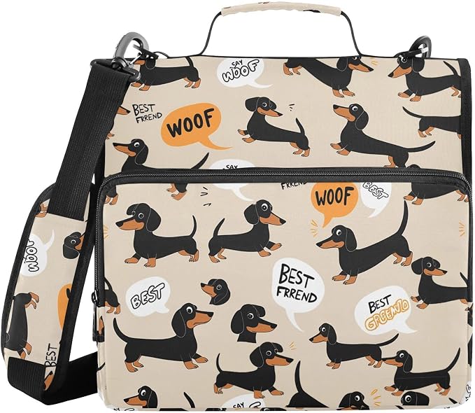 Aslsiy Zipper Binder Bag for Girls Boys Dachshund Cute-2 Kids 1.5 inch 3-Ring Binder Organizer with Shoulder Strap for School Office Supplies