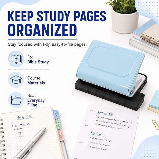 10 Hole Punch Binding Machine Kit for Planner (Blue) with 10 Multi-Color Spiral Coils, Adjustable A4 A5 B5 Paper Puncher, DIY Notebook Scrapbook Maker for Home Office School Organization