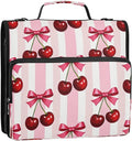 Zipper Binder 3 Ring 1.5 Inch D-Ring Red Cherries Bow File Folder Organizer | Multi-pocket Storage; Expanding Pocket; Secure Travel Document Organizer; Ideal for Commuting, Travel, Office and School