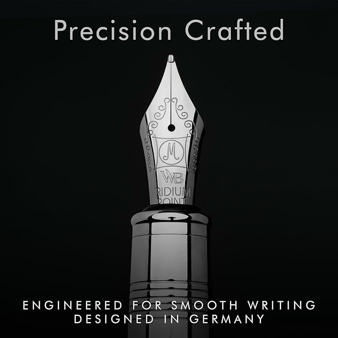 Wordsworth & Black Majesti Fountain Pen-(Silver), Luxury Case, 24K Gold Finish; 18K Gilded Medium Nib- Ink Cartridges, Refillable Ink Converter-Calligraphy Pen-Best Business Gift Set for Men & Women