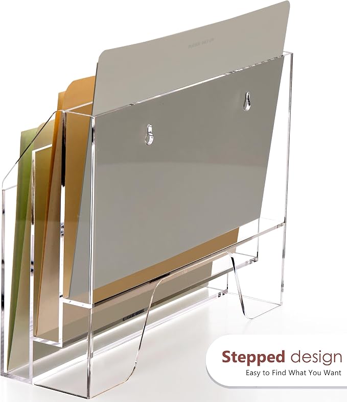 DINGHUO Acrylic Hanging Wall File Folder Organizer for Desk, Clear 3 Tier Document Paper Magazine Holder for Home, Office Organization, School - 1 Pack