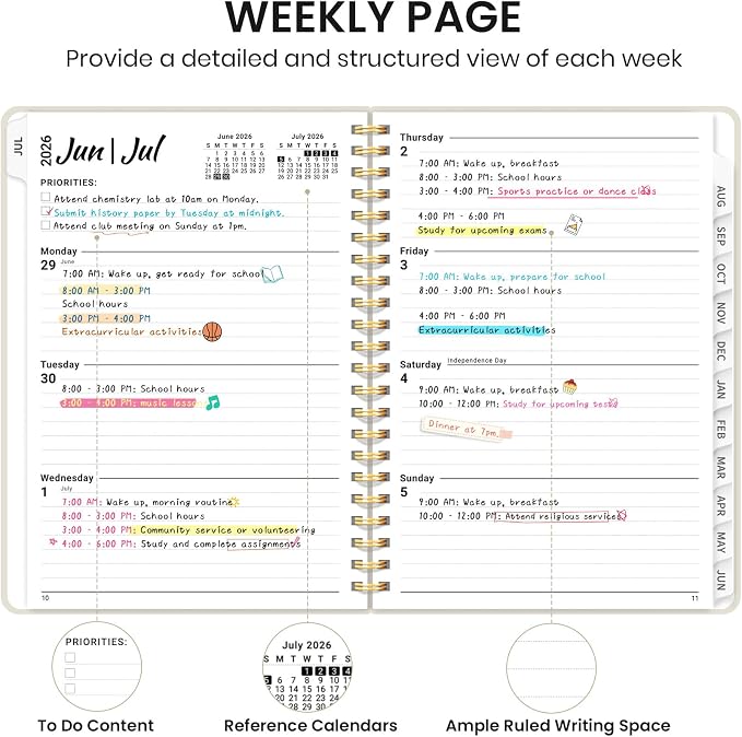 Taja Planner 2026-2027, Jul 2026-Jun 2027 Monthly & Weekly Calendar Book | 8.5" x 11", Hardcover Academic Calendar with Tabs, Teacher Student Agenda Book for School Office Supplies - Beige