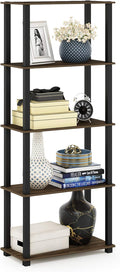 Furinno TURN-S-TUBE Book Shelf, 5-Tier Toolless Storage Shelves with Square Tubes, Shelving Unit for Organization and Storage for Living Room, Home Office, Columbia Walnut