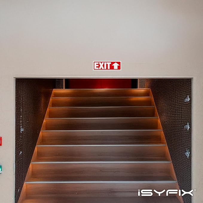 iSYFIX Exit Signs Stickers 6 Pack 12x4 Inch - Laminated Premium Vinyl Directional Up Arrow Signs for Buildings, Office, Workplace, Stores, Schools, Theaters, Parking, Restaurants, Factories