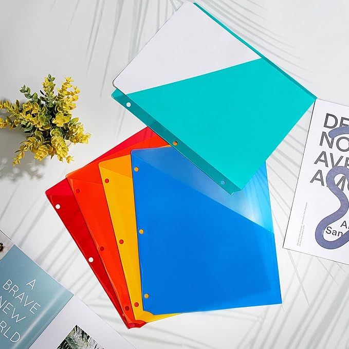 Maitys 50 Pack Binder Pockets 3 Ring, Letter Size 8.5x11,Bright Colors | Clear Plastic Document Sleeves, Sheet Protectors with Slash Jacket, Fits Standard 3 Hole Binders, Organize Office Papers