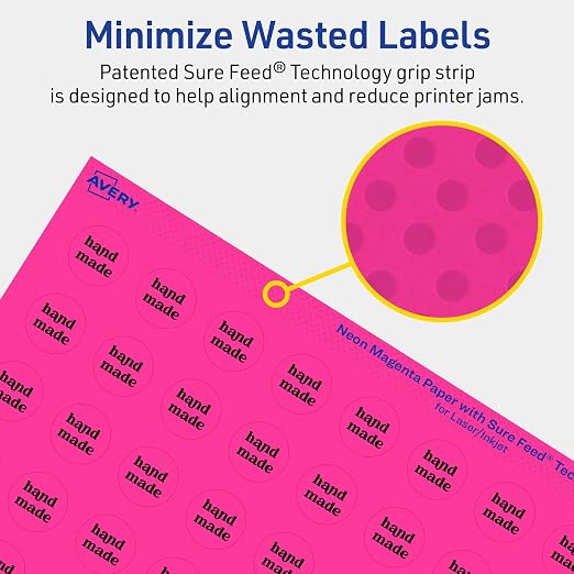 Avery® Printable Round Labels, Sure Feed® Technology, 3/4" Diameter, Neon Magenta Labels, Print-to-the-Edge, Laser/Inkjet, 800 Total, Great for Price Stickers and Mailing Seals