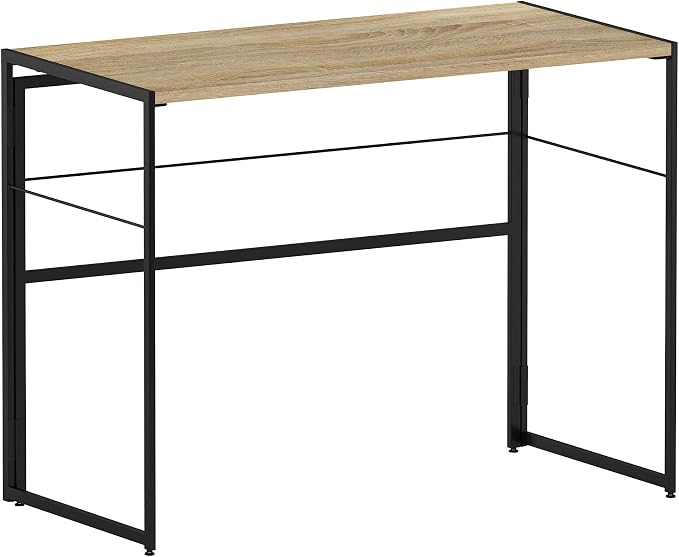 Furinno Riau No Tool/No Assembly/Folding Metal Frame Computer Desk, Sonoma Oak/Black