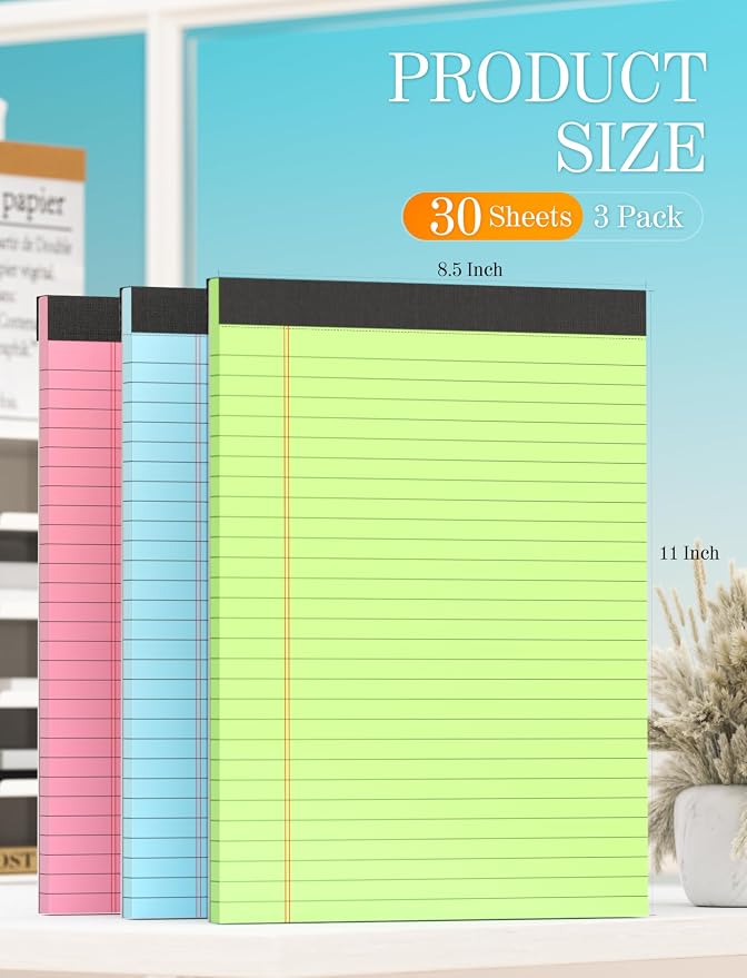 Legal Pads 8.5 x 11 Colored Note Pads 8.5 x 11, 3 Pack Notepads 8.5x11