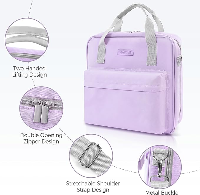 Zipper Binder 3 Ring with Shoulder Strap and Handle, Purple 2 Inch 3 Ring Binder with Zipper, Extra Pockets Holds 500 Sheets, Waterproof Trapper Keeper for Middle School & Work Organizer
