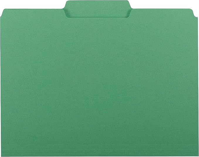 Smead Interior File Folder, 1/3-Cut Tab, Letter Size, Green, 100 per Box, Expandable File Folders for Filing Cabinet