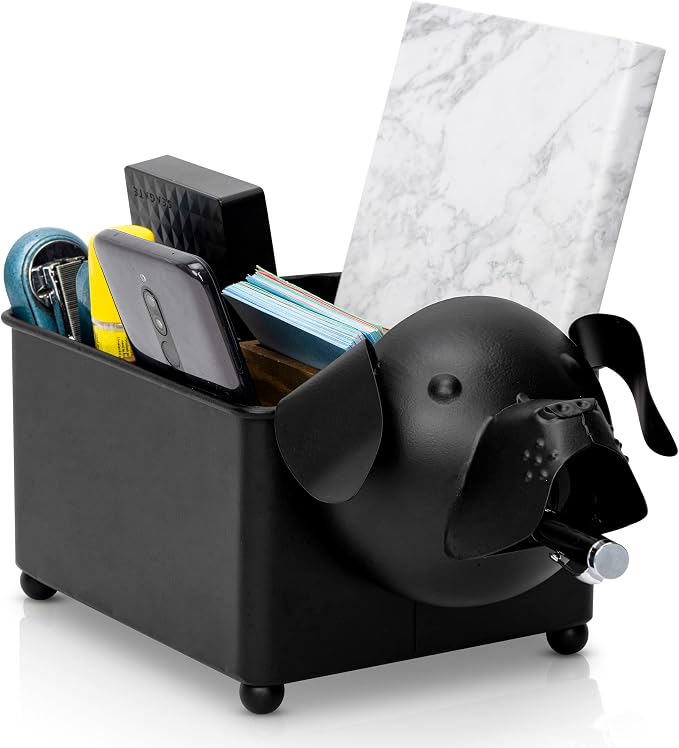 Desk Organizer, 1-5 Module Compartments - Storage for Stationery Supplies, Accessories, brushes - Home, Office, School, Dorm, Studio - Build in Pen & Pencil Holder (Black Dog)