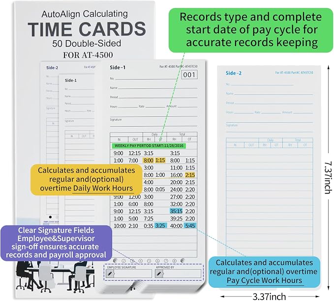 AT-4500 Time Cards, 300 Count, 6 Packs of 50, Double-Sided
