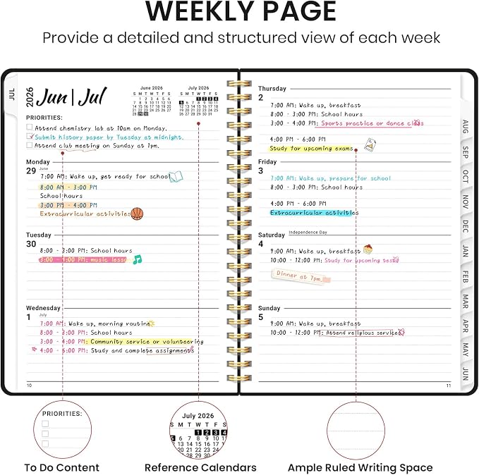 Taja 3 Pack Planner 2026-2027, Jul 2026-Jun 2027 Monthly & Weekly Planner | 6.3" x 8.5", Hardcover Academic Calendar for Women & Men, Teacher Student Planning Book for Office School Supplies, 3 Black