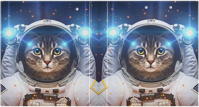 3 Ring Binder Cat Space Astronaut 1.5" Round Ring Binders View Binder with 200 Sheet for Kids School Supplies Women Men Office, 1 Pack