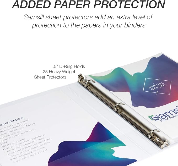 Samsill Durable 0.5 inch 3 Ring Binder, D Ring Binder, 100% Recycled Chipboard, White, 4 Pack