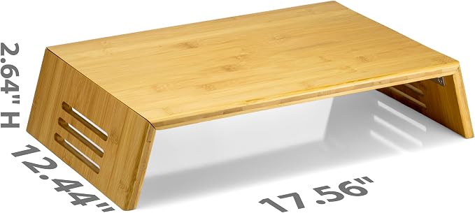 Achieva Monitor Stand - Bamboo Monitor Riser with Under-Desk Storage, 17.56" x 12.44" x 2.64", Natural Finish