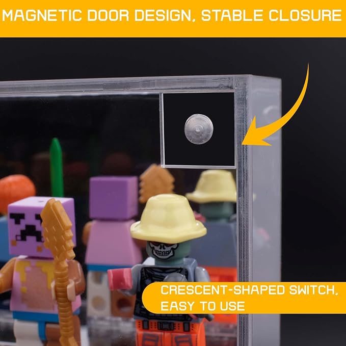 Acrylic Minifigure Display Case, Clear Display Cases for Collectibles with Mirrored, Figure Building Blocks Shadow Box, Small Anime Figure Thimble Showcase Holds 40 Minifigs (Figure not Included)